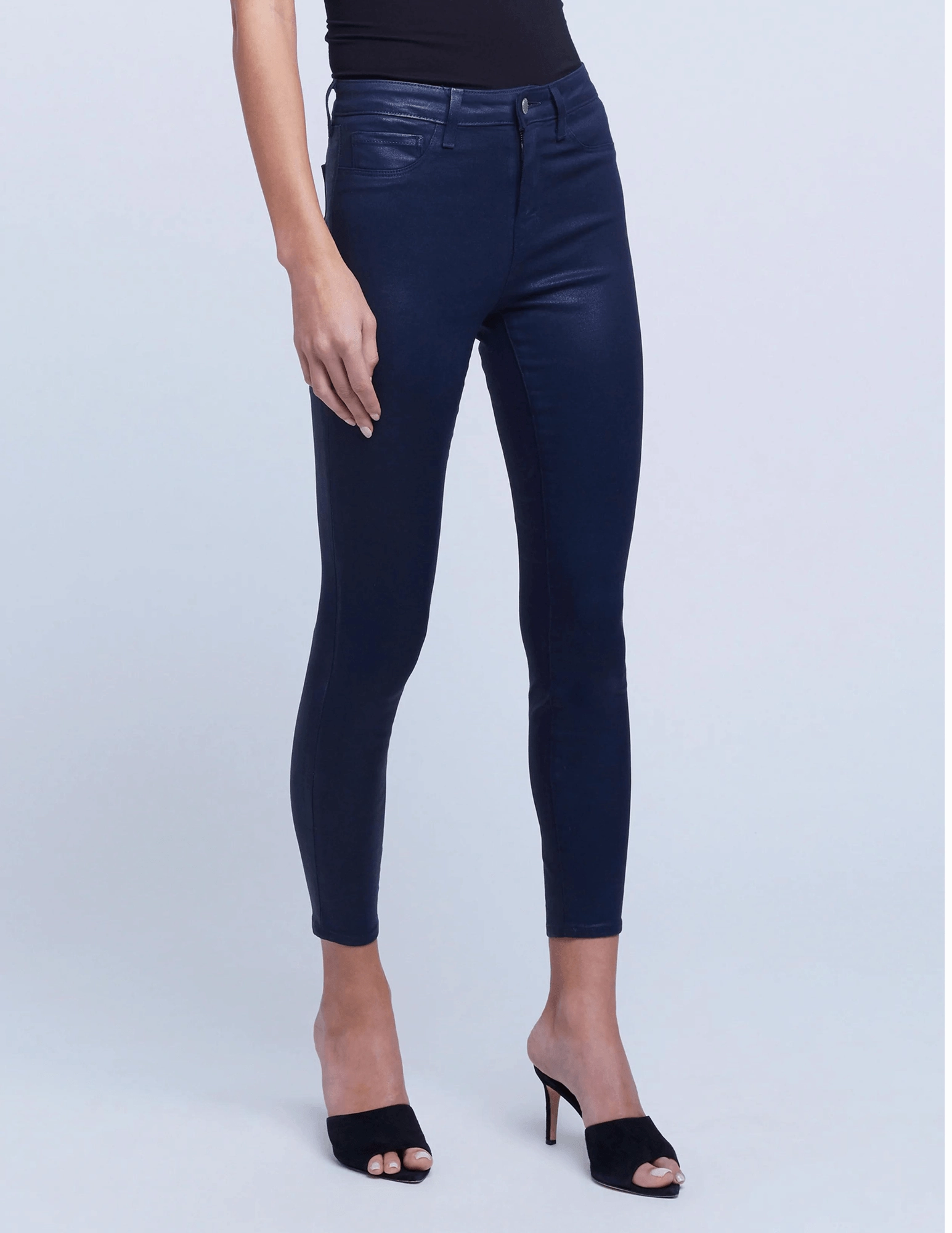 Light Wear L'AGENCE Margot High Rise Coated Jeans In Navy Coated