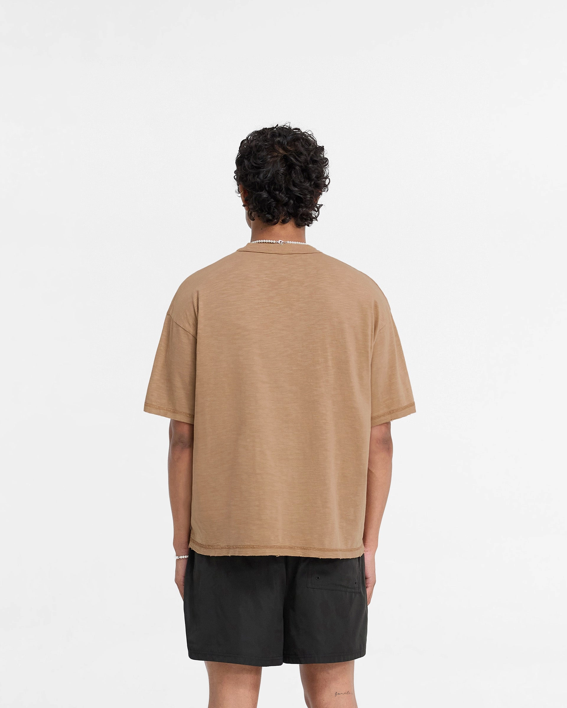 Raw Hem Finish Sustainable Fibers Slub T-Shirt - Walnut