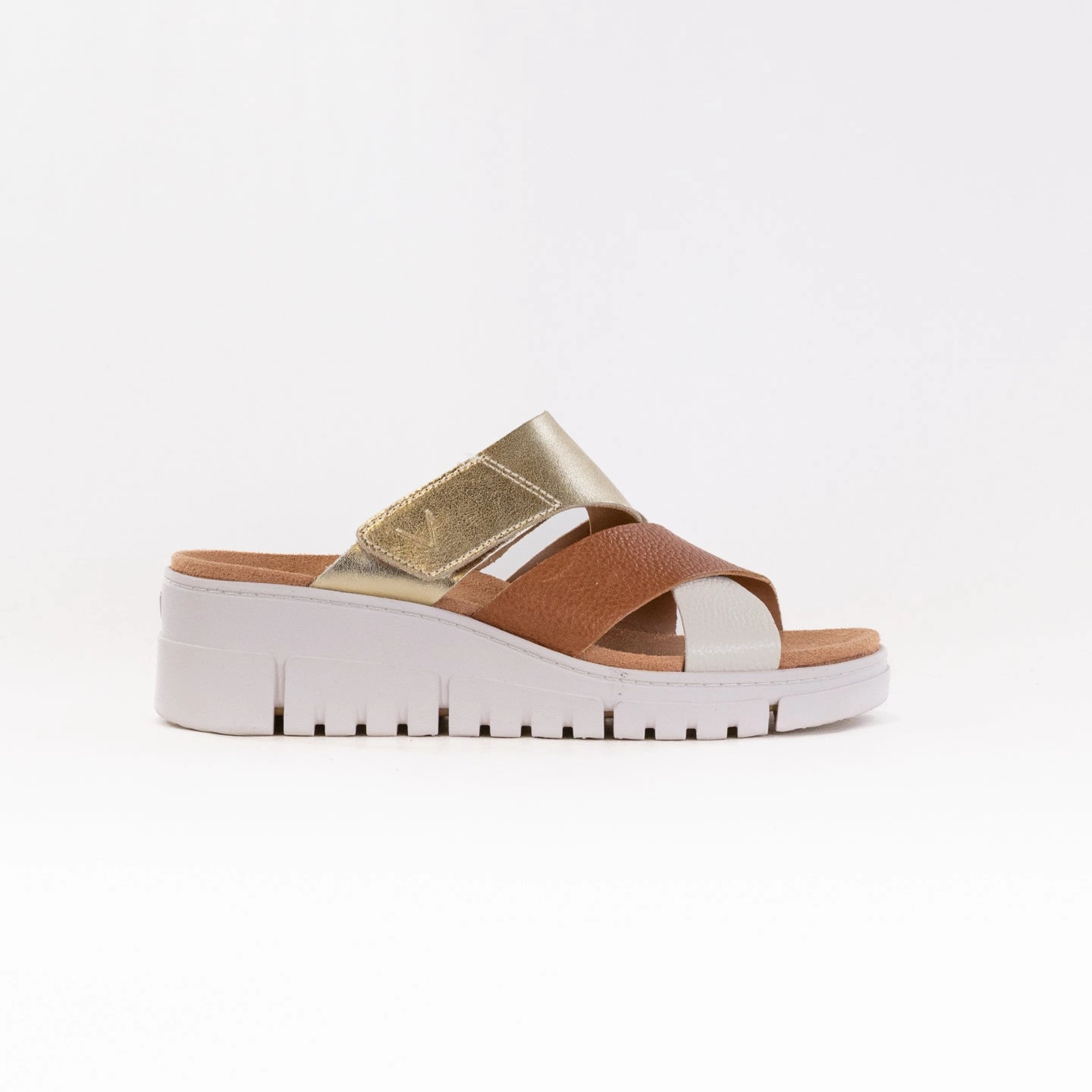 Light Utility Timeless Comfort Vionic Uptown Sunset Wedge Sandal (Women's) - Metallic Tan/Gold Leather