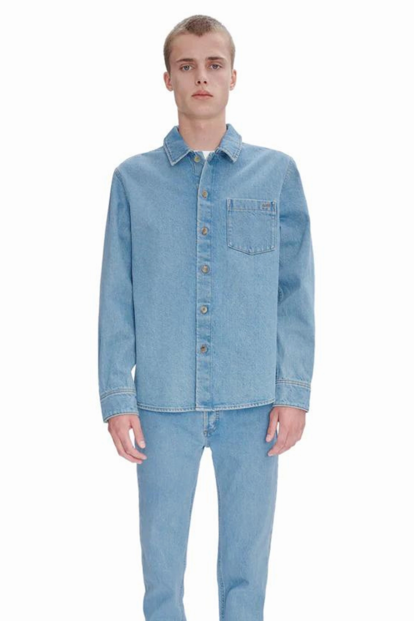 Soft Texture Vittorio Overshirt in Light Blue