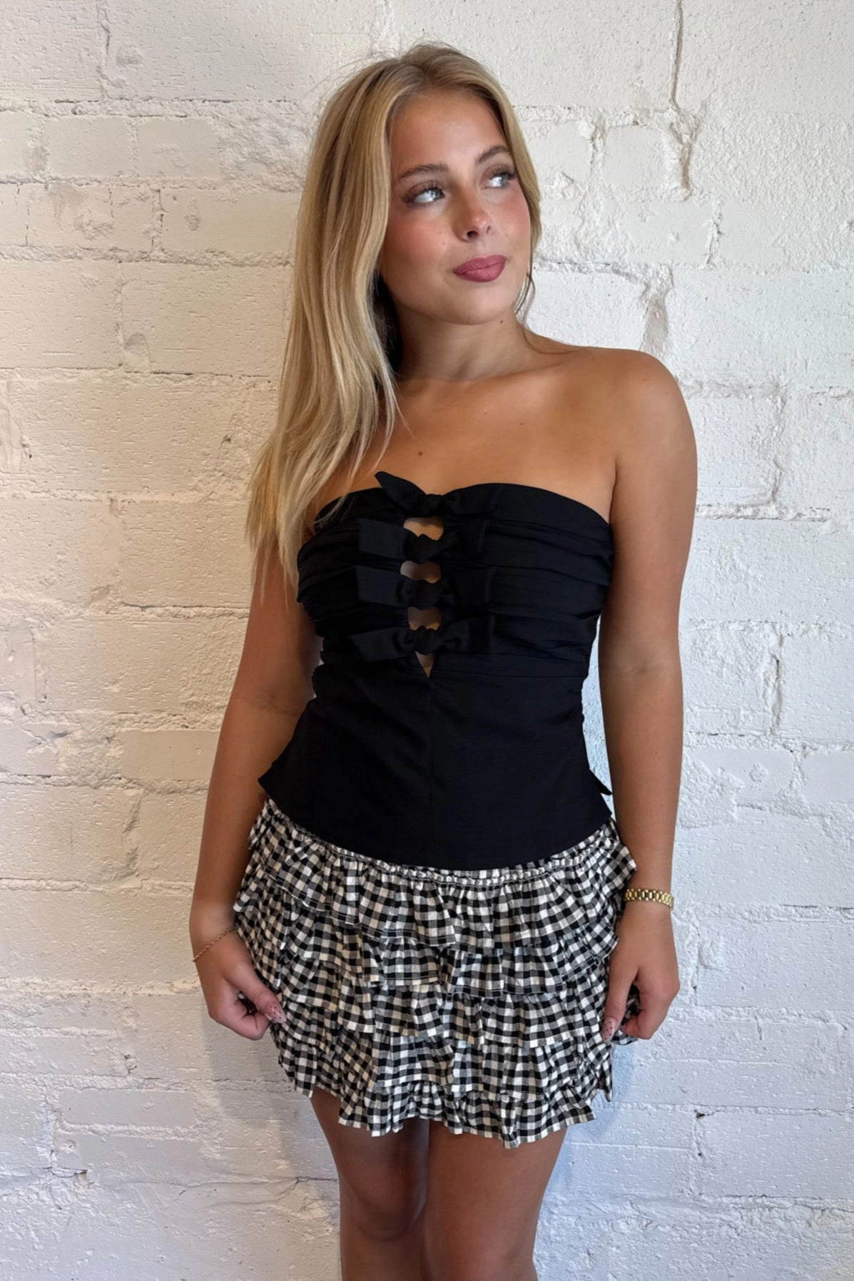 Vivid Checker Ruffle Mini Skort bodysuit Movement Freedom