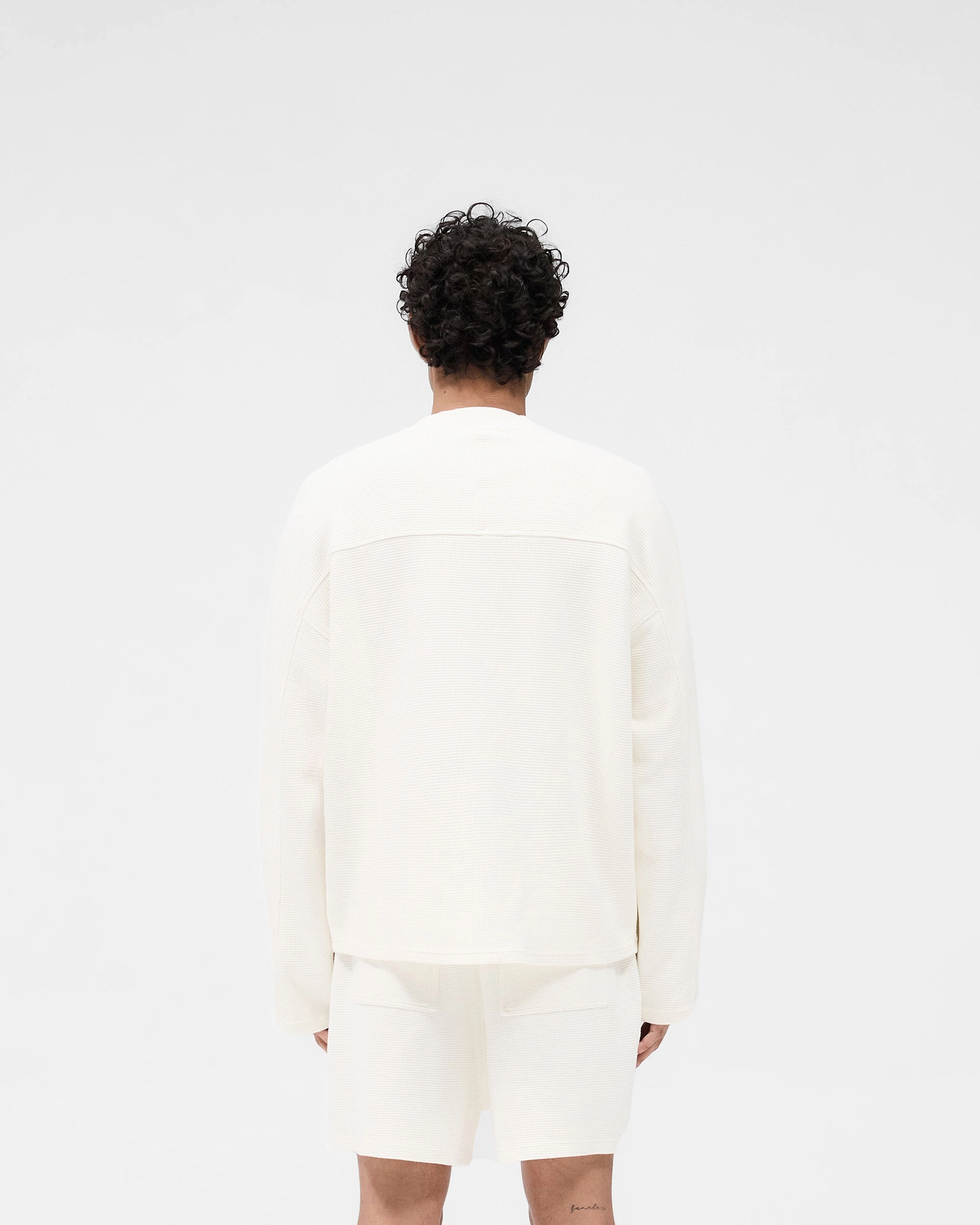 Waffle Long Sleeve T-Shirt - Flat White Modern Comfort Style Retro Style