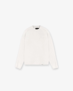 Waffle Long Sleeve T-Shirt - Flat White Smooth Flatlock Stitching Garment Washed Texture