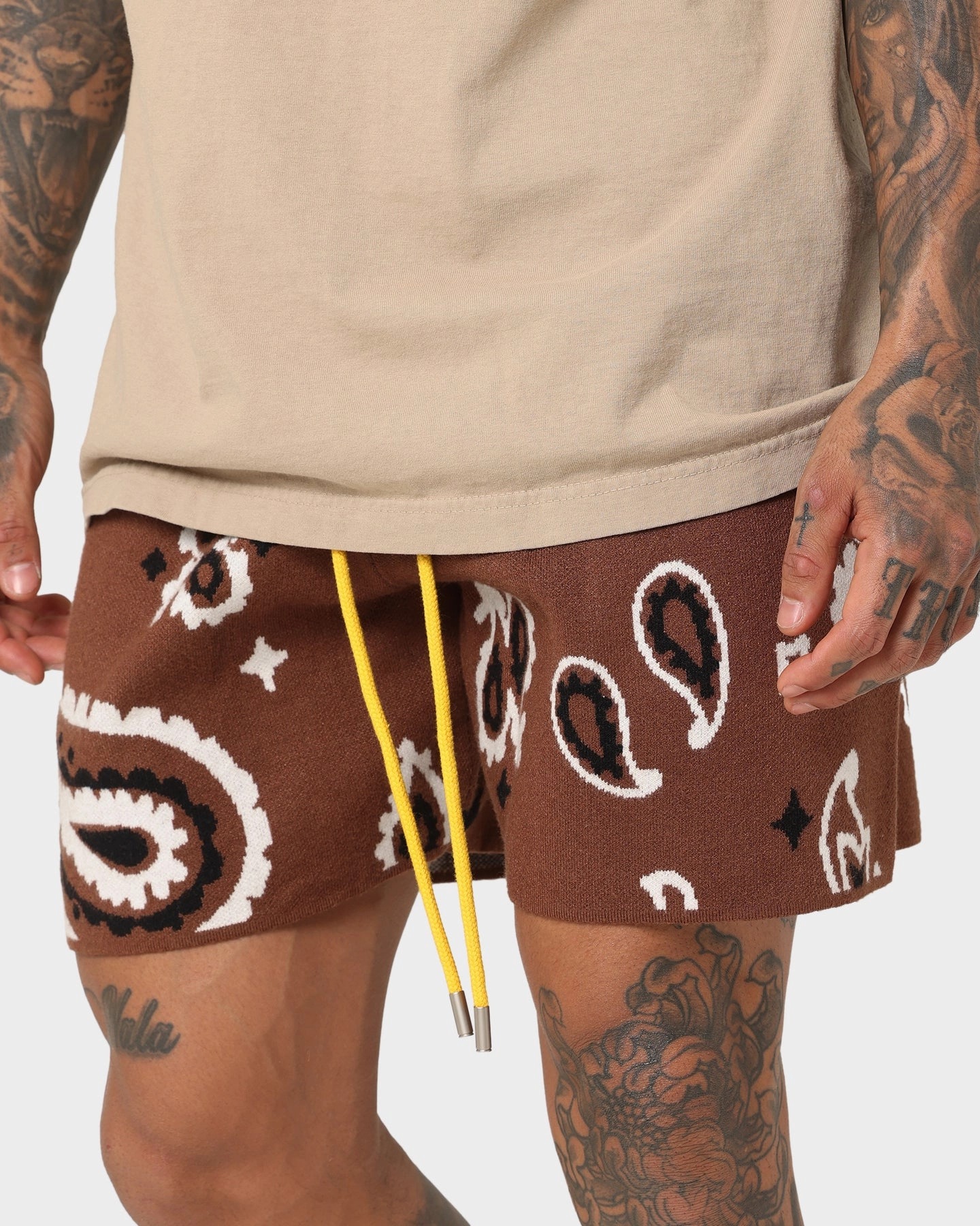 MNML Paisley Knit Shorts Brown ResilientElasticBand Air Comfort