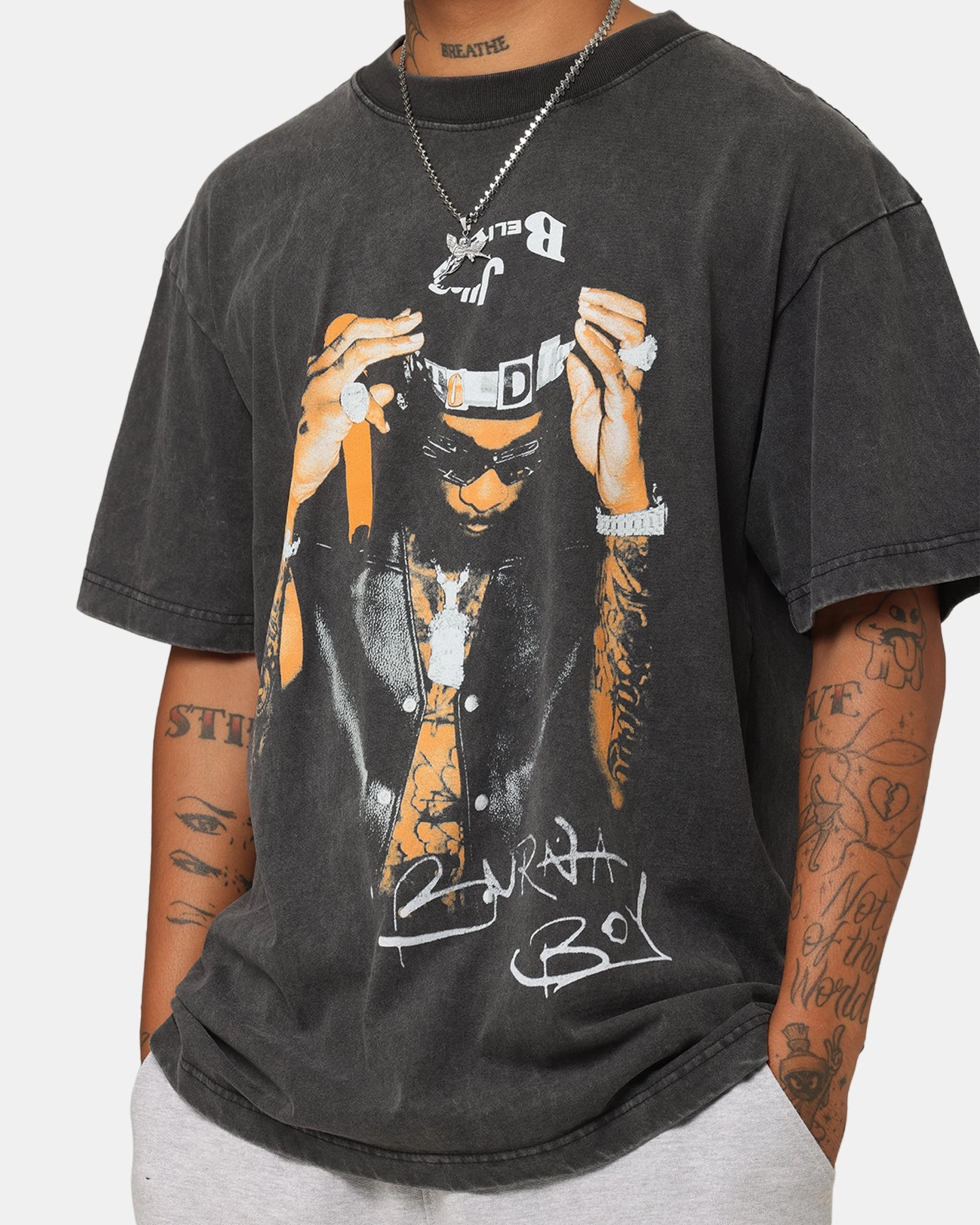 Relaxed Top Stain Repellent Coating Warner Music Burna Boy T-Shirt Black