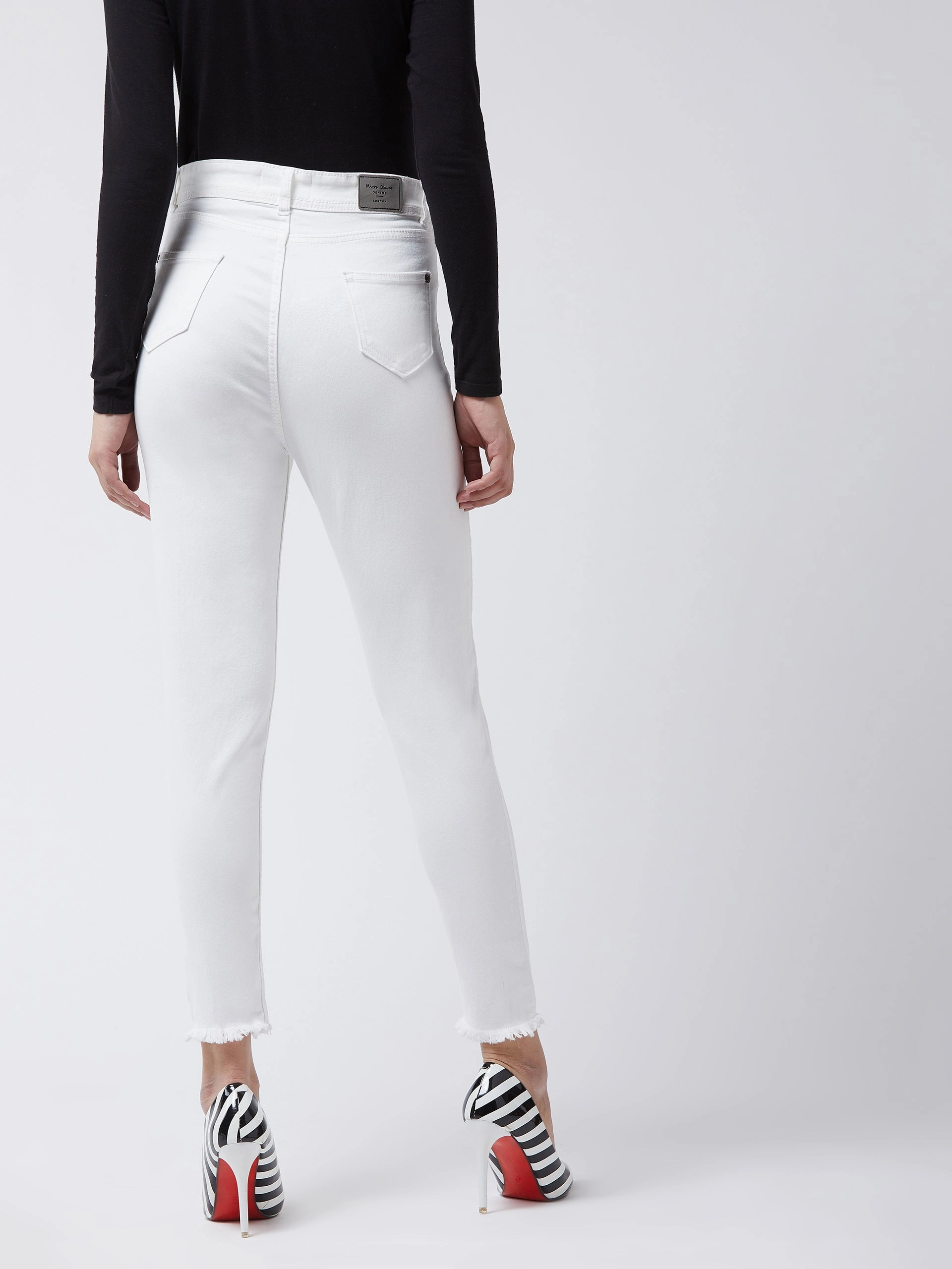 Women's White Skinny-Fit High-Rise Cropped Raw Edge Stretchable Denim Jeans Casual Days Work Ready Neutral