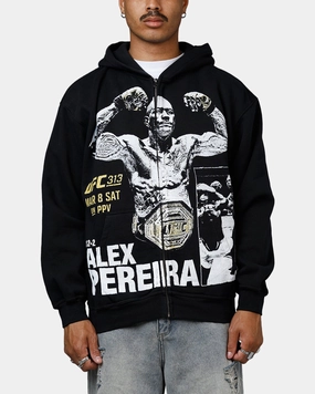 UFC By Culture Kings Alex Pereira 313 Zip-Up Hoodie Black Soft Cotton Blend EcoFriendly Dye