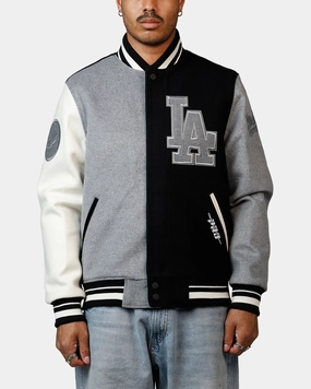 Pro Standard Los Angeles Dodgers Reverse French Terry Wool Varsity Jacket Black/Grey Fray Resistant Edges