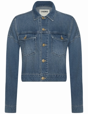 L'AGENCE Vianney Hi-Lo Denim Jacket in Fargo Durable Corrosion Resistant Zippers BreathableLining