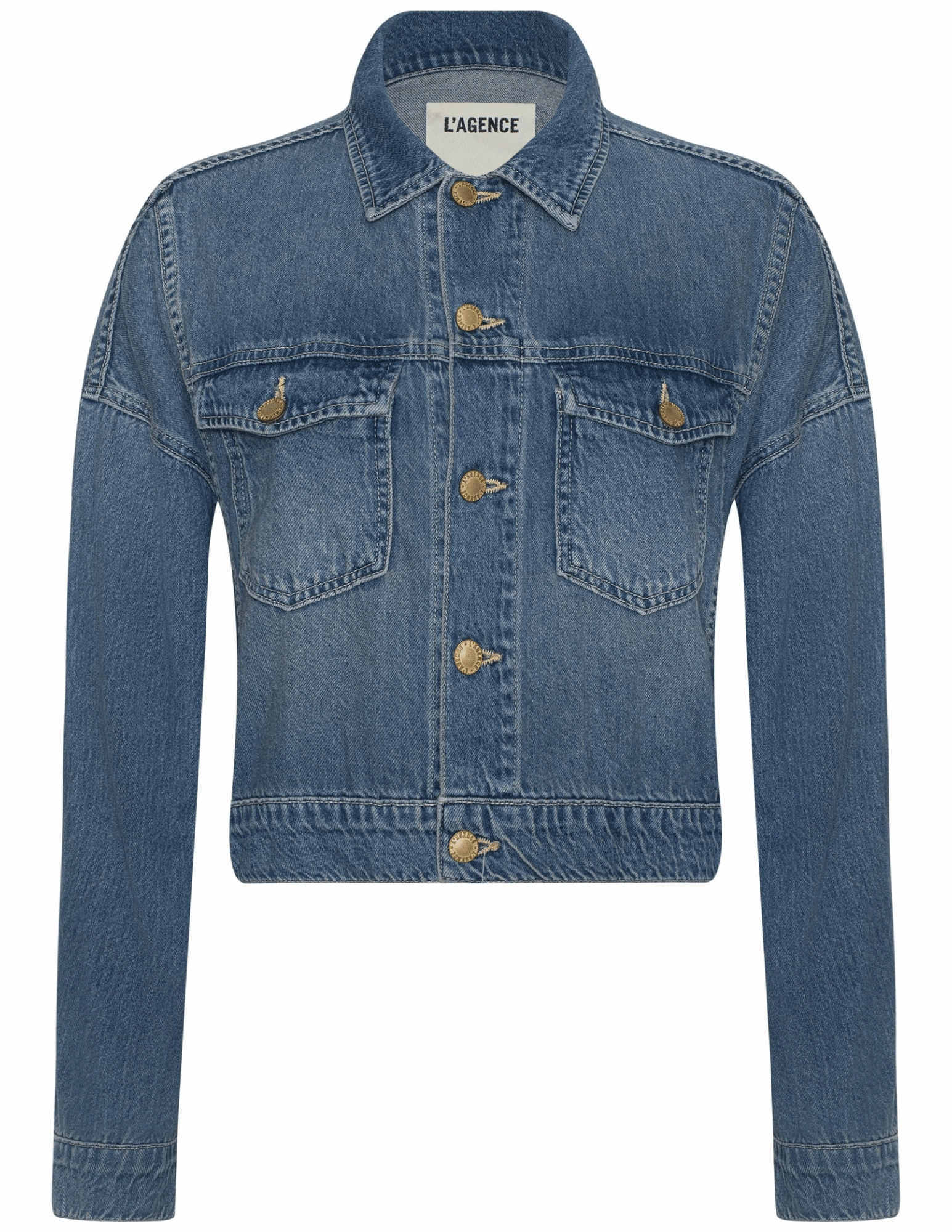 L'AGENCE Vianney Hi-Lo Denim Jacket in Fargo Durable Corrosion Resistant Zippers BreathableLining