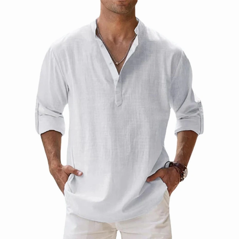 High-Quality Fabric West Louis? Long Sleeve Linen Light Henley Shirt