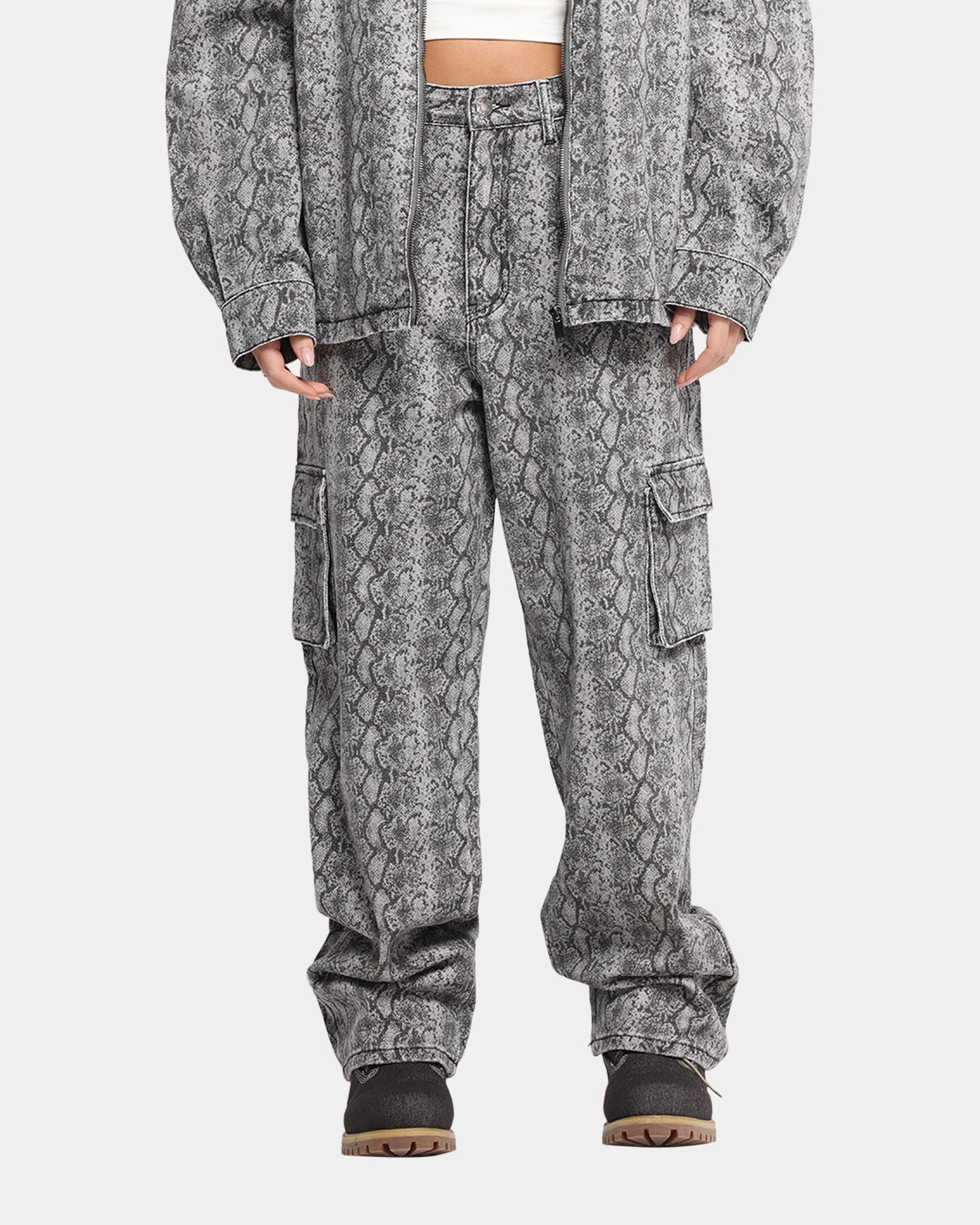 XXIII Snake Skin Cargo Pants Black Snake Print Breathable Layer