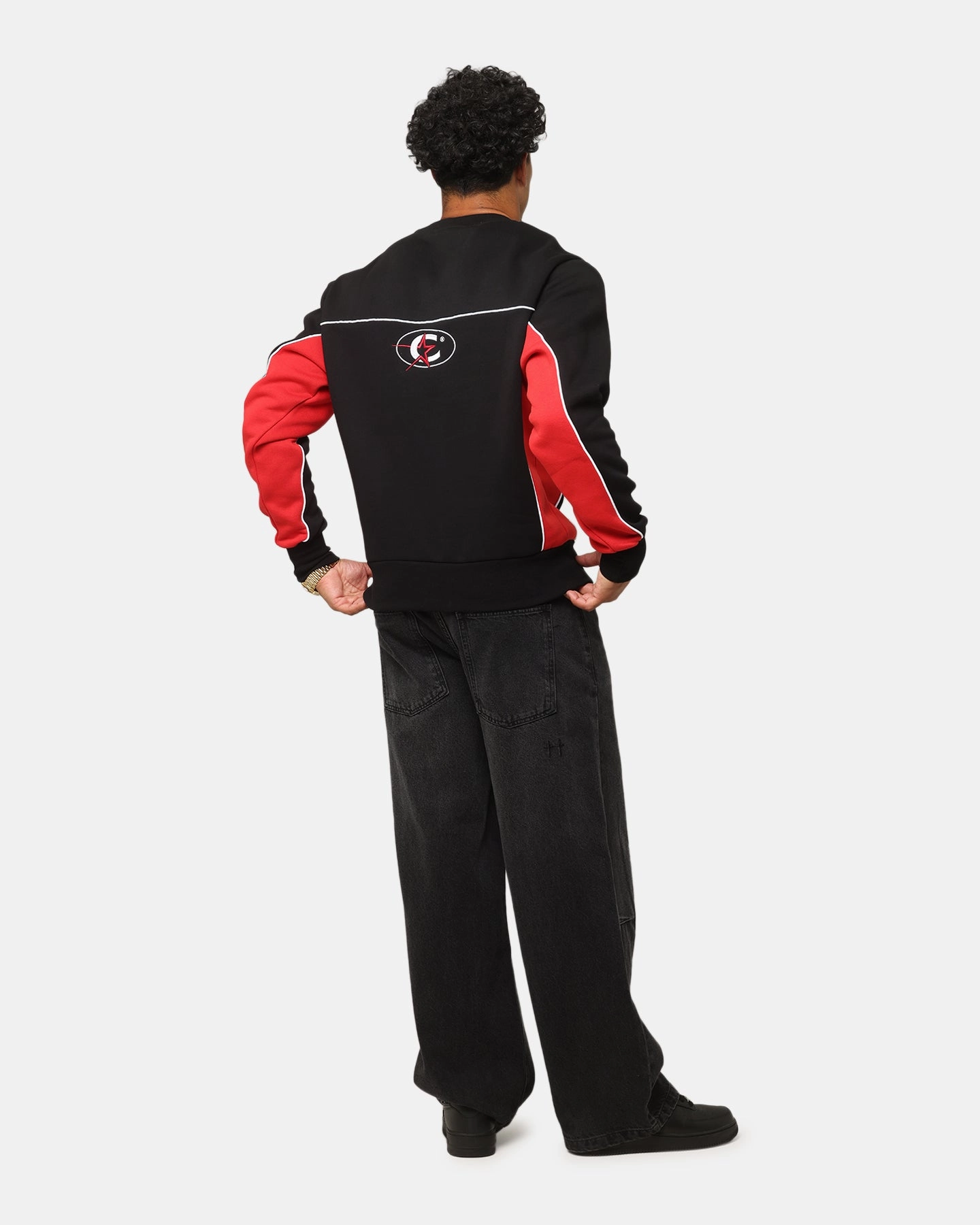 Textured Weave Carre International Crewneck Black/Red