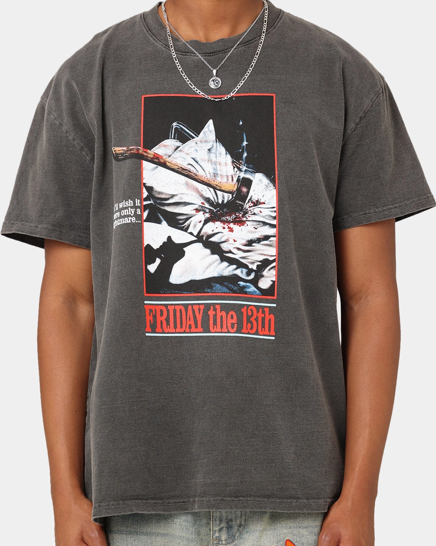 DoubleNeedle Stitching Recycled Material Blend American Thrift X Friday The 13th Vintage T-Shirt Black Wash