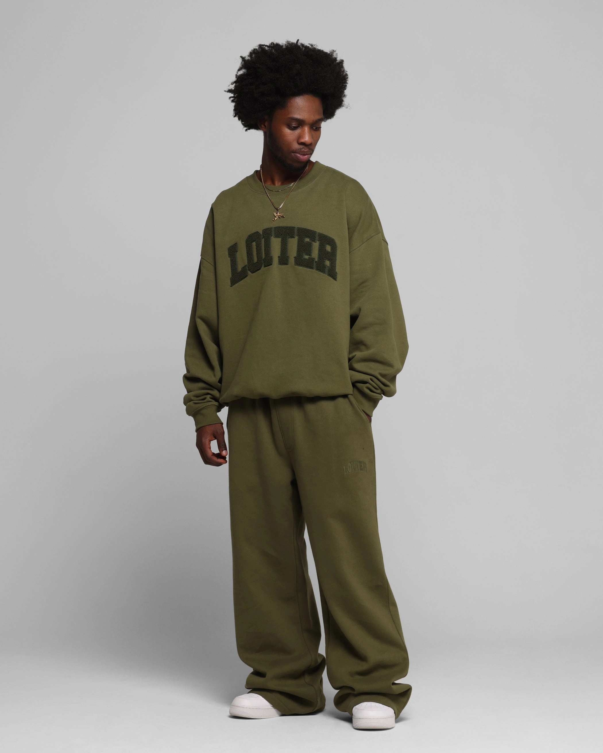 Loiter Arch Premium Crewneck Khaki WaterRepellent Coating Slim Fit Design