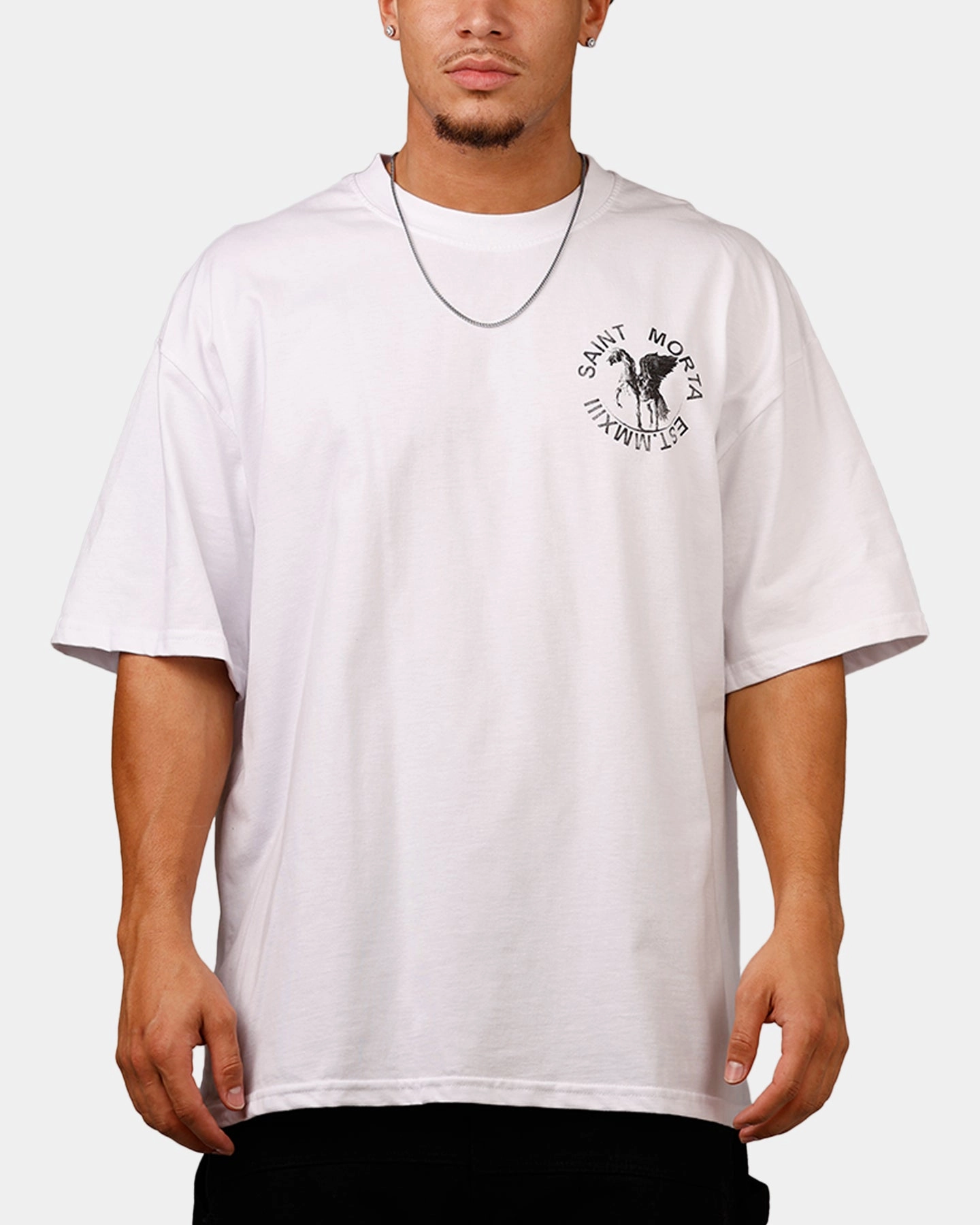 Reinforced Hem Stitching BondedSeamTechnology Saint Morta Pegasus Drop T-Shirt White