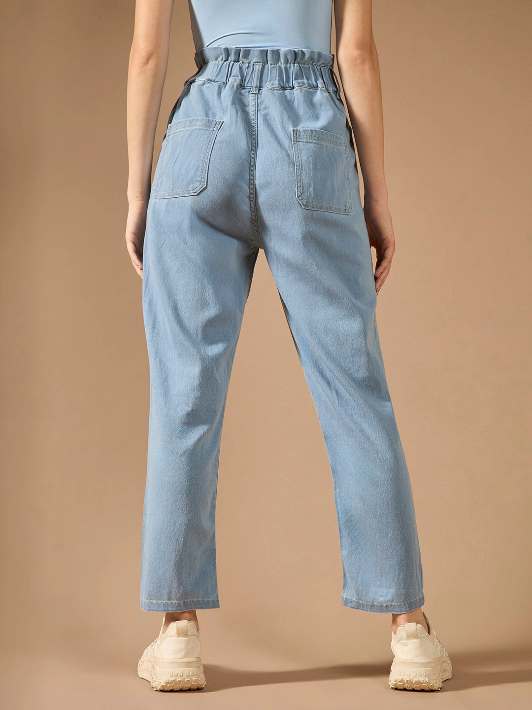 24/7 Comfort Light Blue Mom's Jean High-Rise Mild Distress Stretchable Denim Jeans Sleek Waist Streetwear Fan Premium