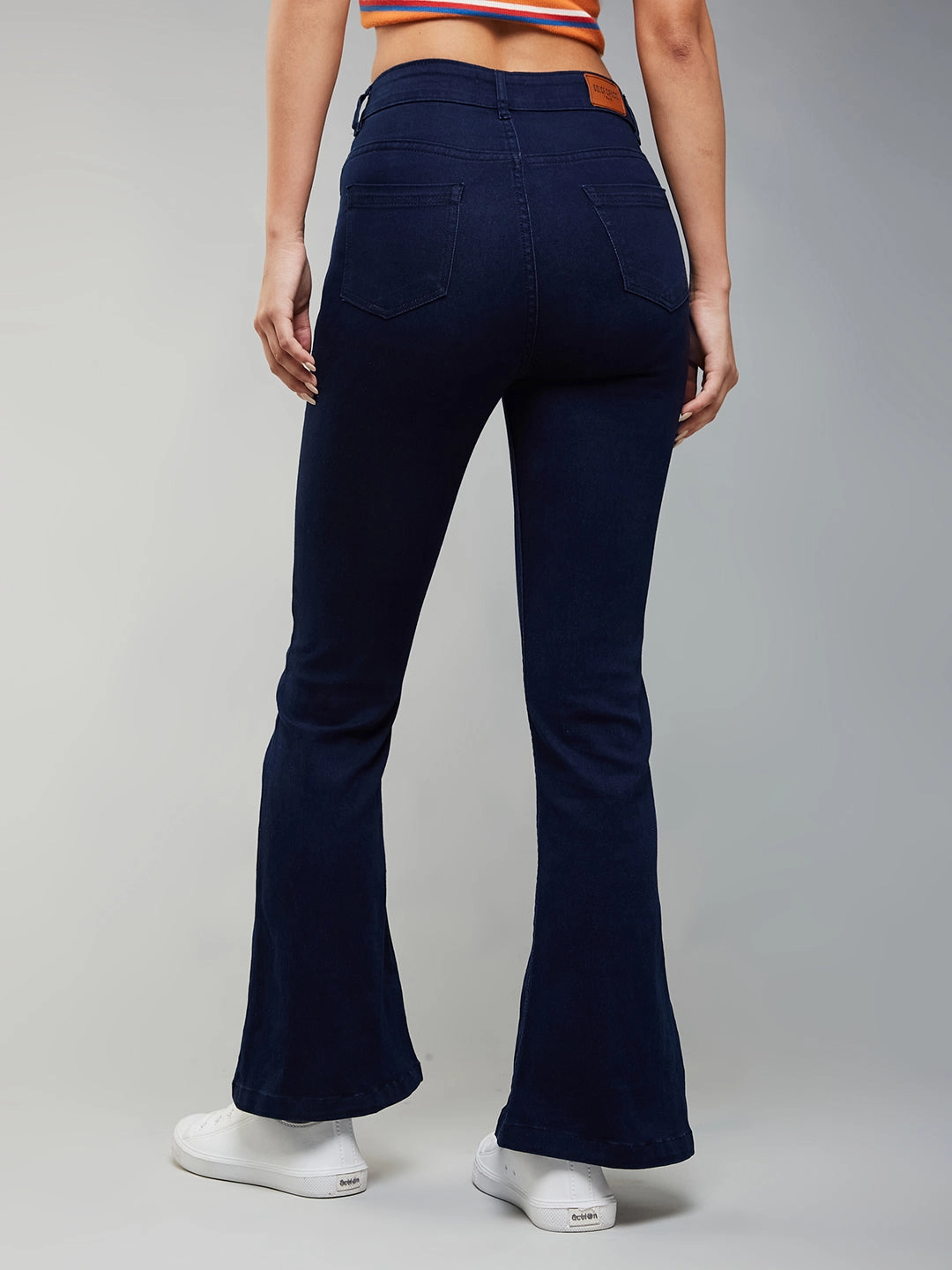 24/7 Comfort Navy-Blue Bell-Bottom Bootcut Hourglass High-Rise Stretchable Slit Denim Jeans On-the-Go Look