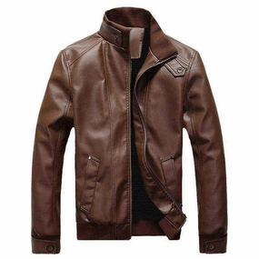 West Louis? Trend Retro Leather Jacket Long Sleeve