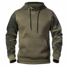 West Louis? Army Tactical Camouflage Fleece Hoodie Drop Shoulder Stretch Knit Construction