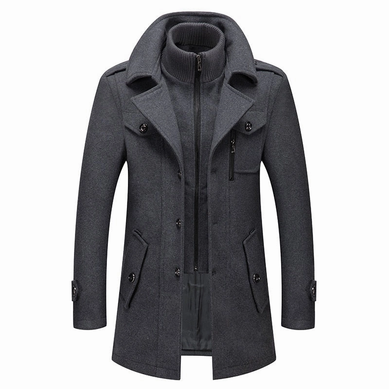 West Louis? Business Double Collar Windbreaker Woolen Pea Coat NonRestrictiveCut Durable Stitching
