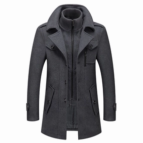 West Louis? Business Double Collar Windbreaker Woolen Pea Coat NonRestrictiveCut Durable Stitching