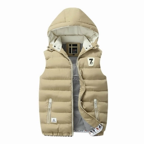 West Louis? Cotton-Padded Sleeveless Jacket Kangaroo Pocket Easy Fit Piece