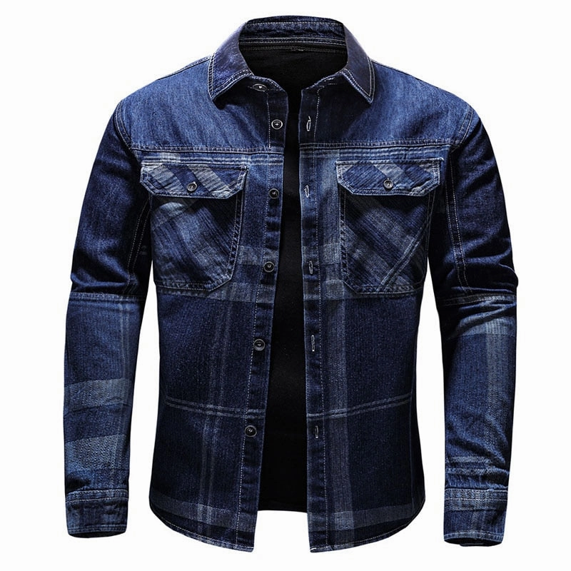 Modern Style Trend West Louis? Denim Cowboy Plaid Jeans Outwear Shirt