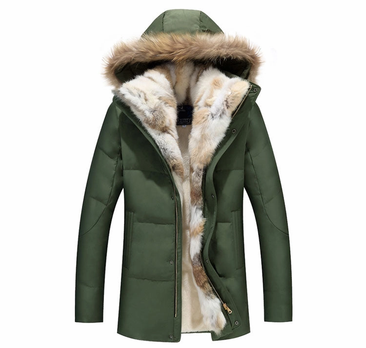 West Louis? Detachable Fur Collar Real Rabbit Thick Coat Noise Free Zipper Athletic Tailored Fit