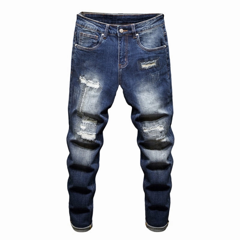 West Louis? Distressed Ripped Hip Hop Style Denim Jeans Garment Dyed Technique