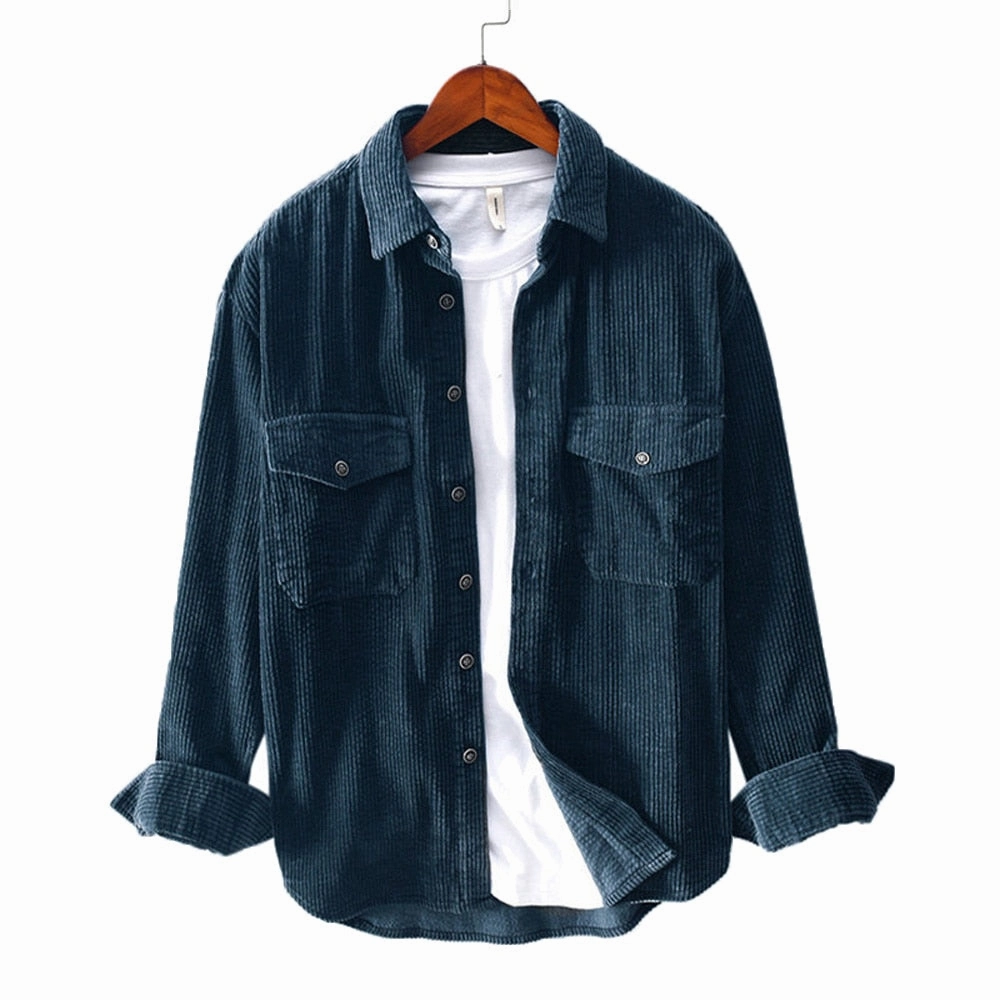 Soft Lining Breathable Design West Louis? Fashion Brand Corduroy Loose Shirt
