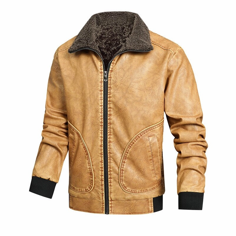 Lightweight Thermal Tech Soft Touch West Louis? Fleece Collar Business Style Leather Jacket
