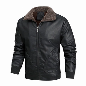 West Louis? Fleece Collar Business Style Leather Jacket Street Comfort Fit DurableOuterShell