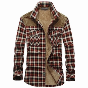 Cozy Style Versatile Fit West Louis? Fleece Lining Marine Plaid Shirt