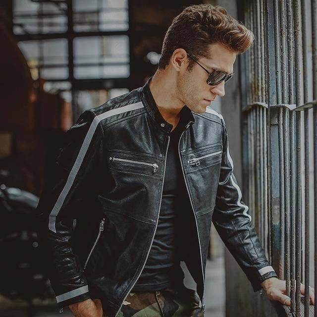 Breathable mesh lining West Louis? Genuine Leather Bikers Jacket