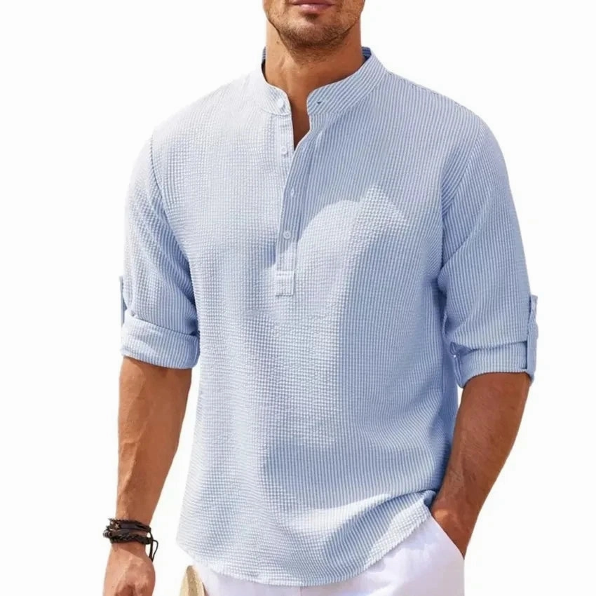 West Louis? Hot Linen Stand-Up Collar Casual Beach Shirt Chill Vibe