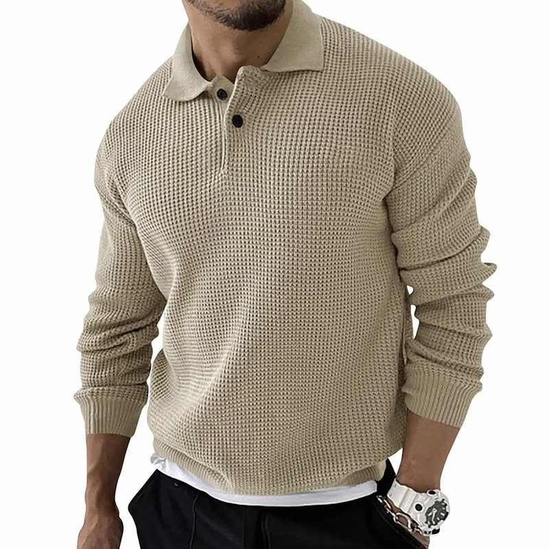 Lightweight Open Weave West Louis? Knitted Lapel Casual Business Men Sweater