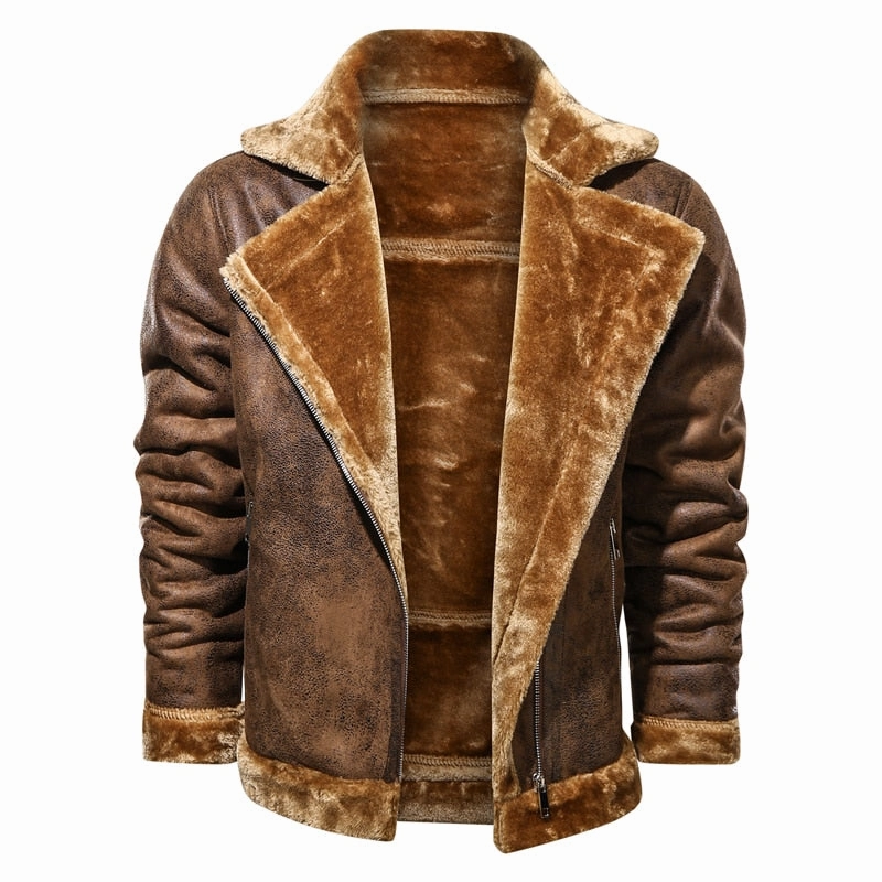 West Louis? Leather Velvet Aviator Warm Jacket Shawl Lapel