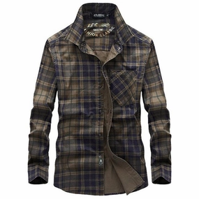 windproof Flexible Waist West Louis? Masculin Long Sleeve Plaid Shirt