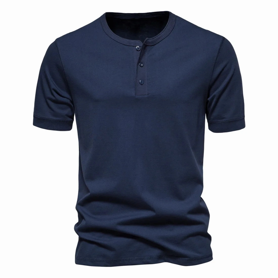 West Louis? Men Cotton Henley Collar Solid Color Short Sleeve T Shirt Practical Wear