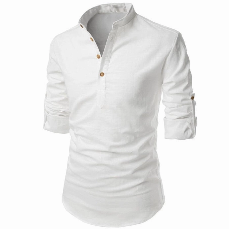 West Louis? Men Linen Button-Up Henley Shirts Streetwear Style Daily Trend