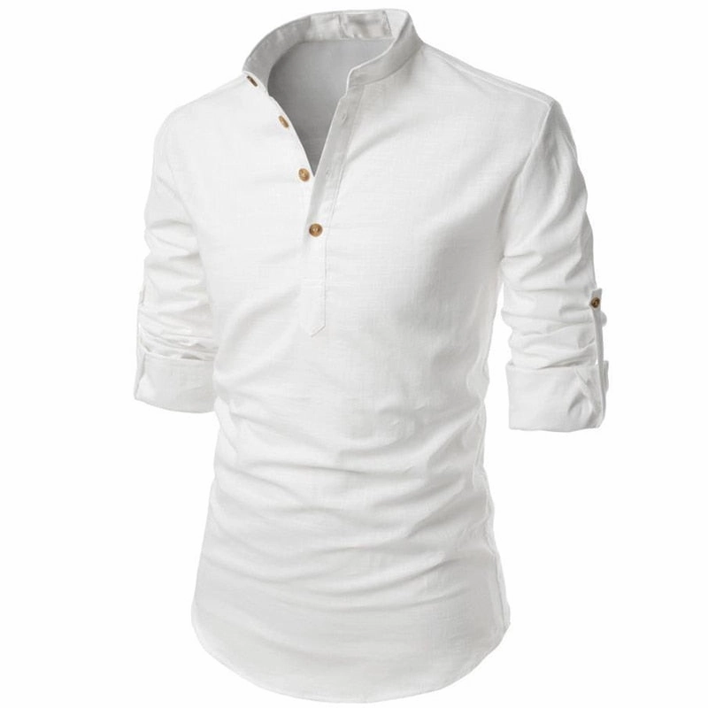 West Louis? Men Linen Button-Up Henley Shirts Anti-pilling