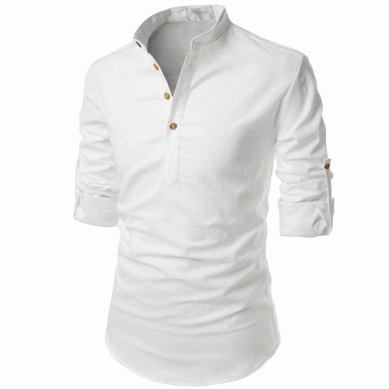 West Louis? Men Linen Button-Up Henley Shirts Comfort Wearable