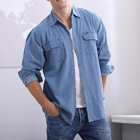 Minimalist Look Comfy and Versatile West Louis? Men's Fashion Denim Shirt