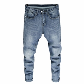 Modern Straight Leg Style Basic West Louis? Men Skinny Stretch Light Blue Streetwear Denim Jeans