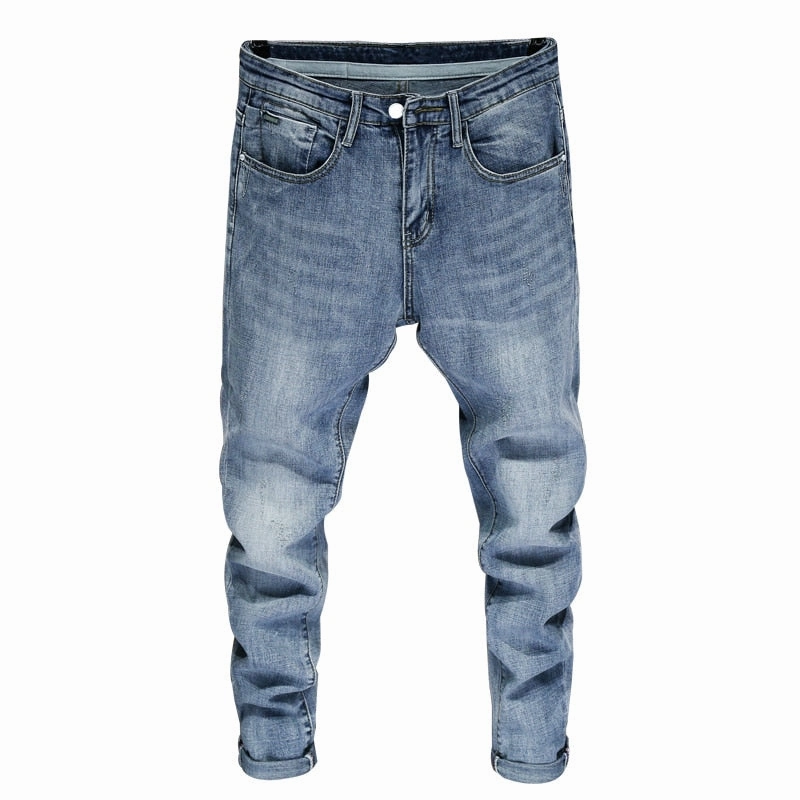 Comfy Fit Weighted Hemline West Louis? Men Skinny Stretch Light Blue Streetwear Denim Jeans