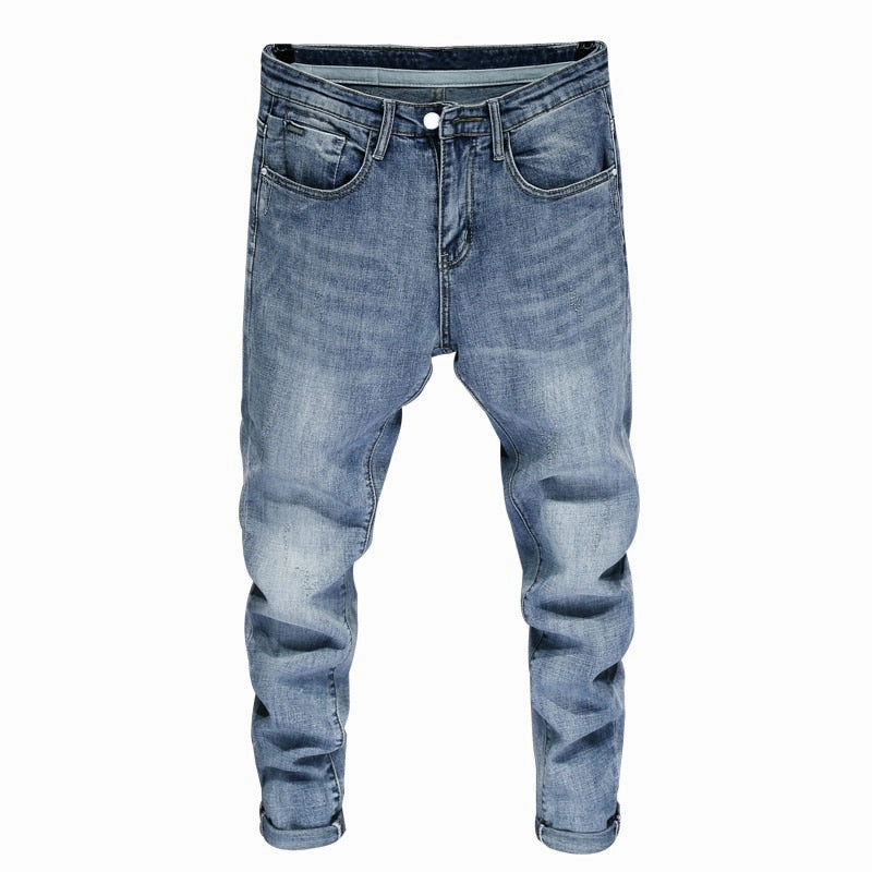 Modern Straight Leg Style Basic West Louis? Men Skinny Stretch Light Blue Streetwear Denim Jeans