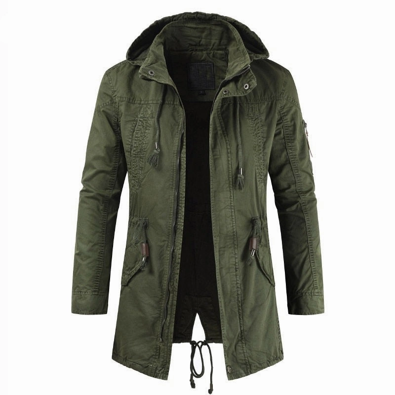 West Louis? Military Tactical Mid-Long Hooded Parka anti static coating Hidden Ventilation