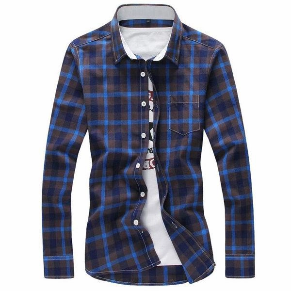 West Louis? Plaid Turn-down Collar Shirt Garment Dyed Finish Layered Collar Structure