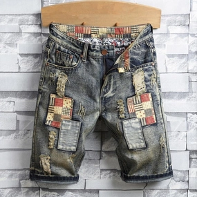 West Louis? Ripped Patch Streetwear Retro Denim Shorts Clean Finish